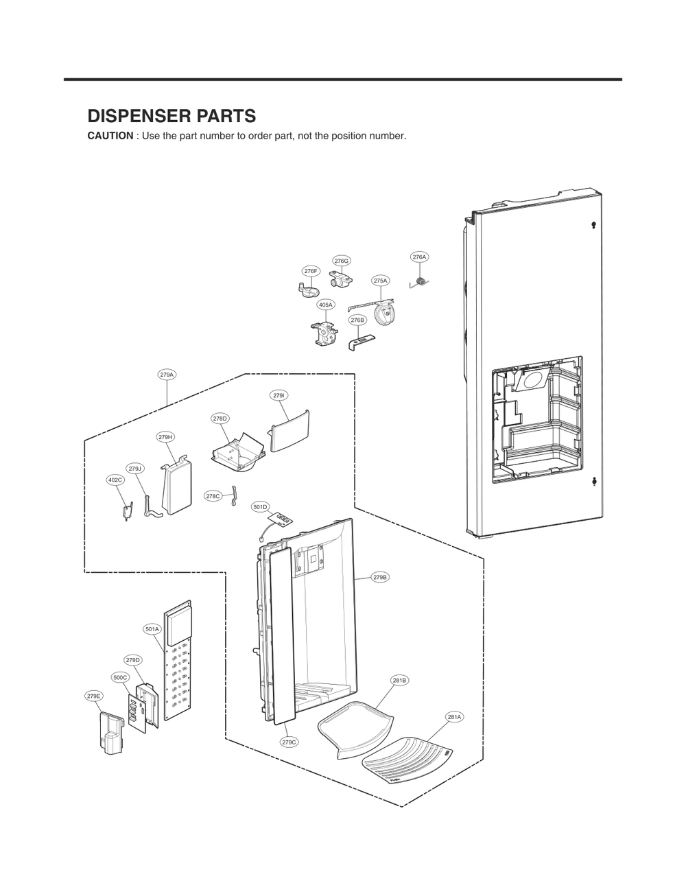 Dispenser Parts Diagram and Parts List for GC-L218VSXZ ASTCNA5 LG Refrigerator