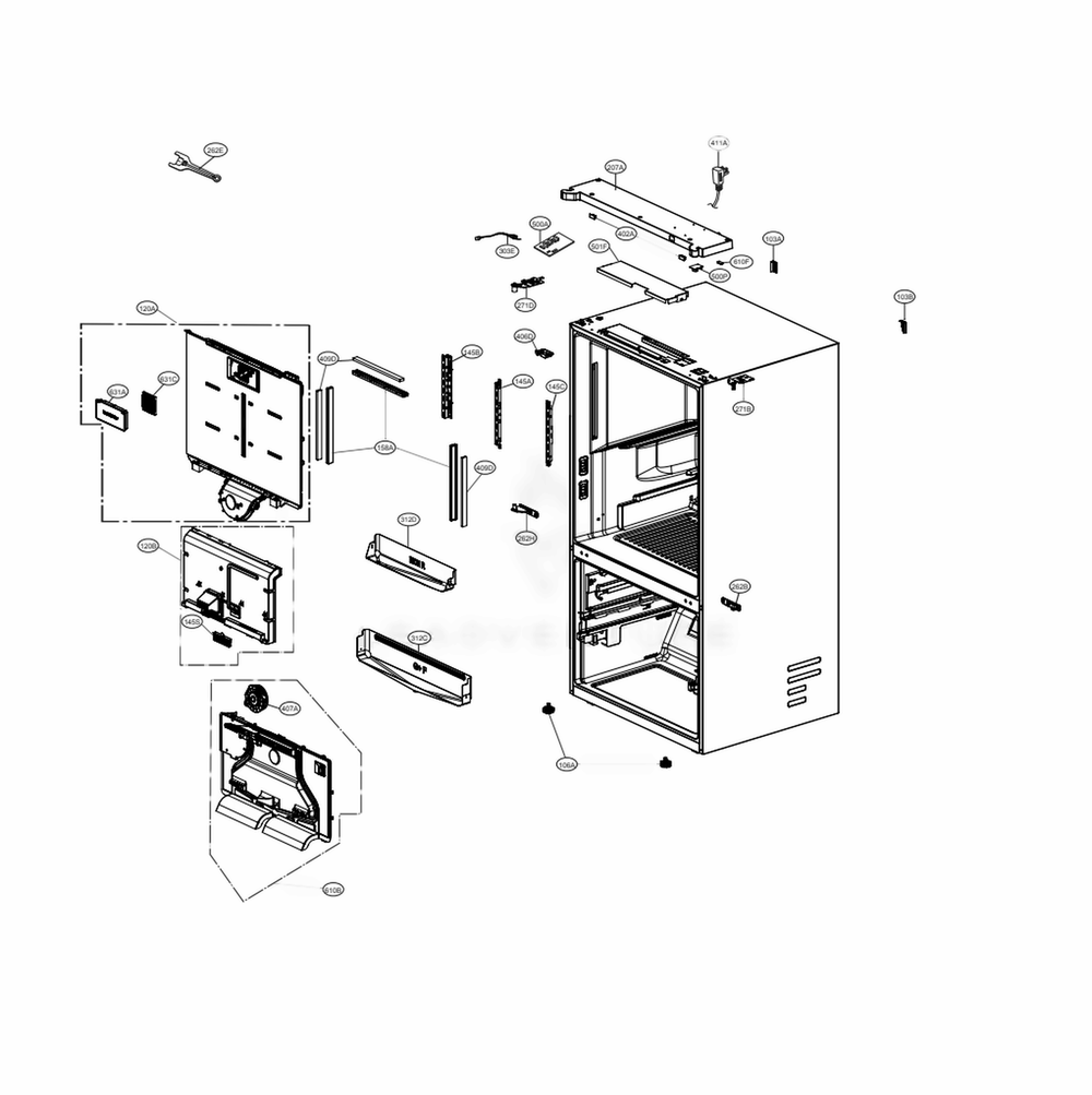 Case Parts Diagram and Parts List for LRFVS3006S ASTCNA0 LG Refrigerator