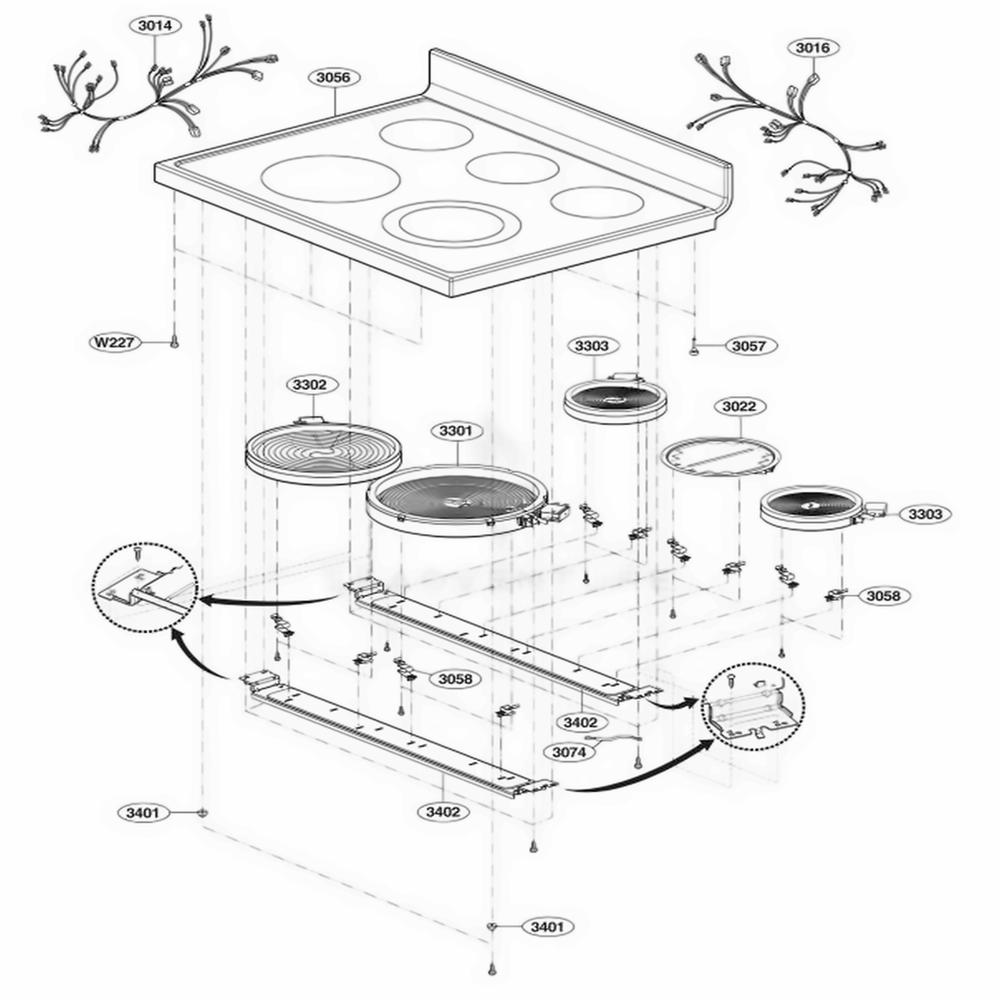 Cooktop Parts Diagram and Parts List for LRE5602SS FSTLLCA LG Range