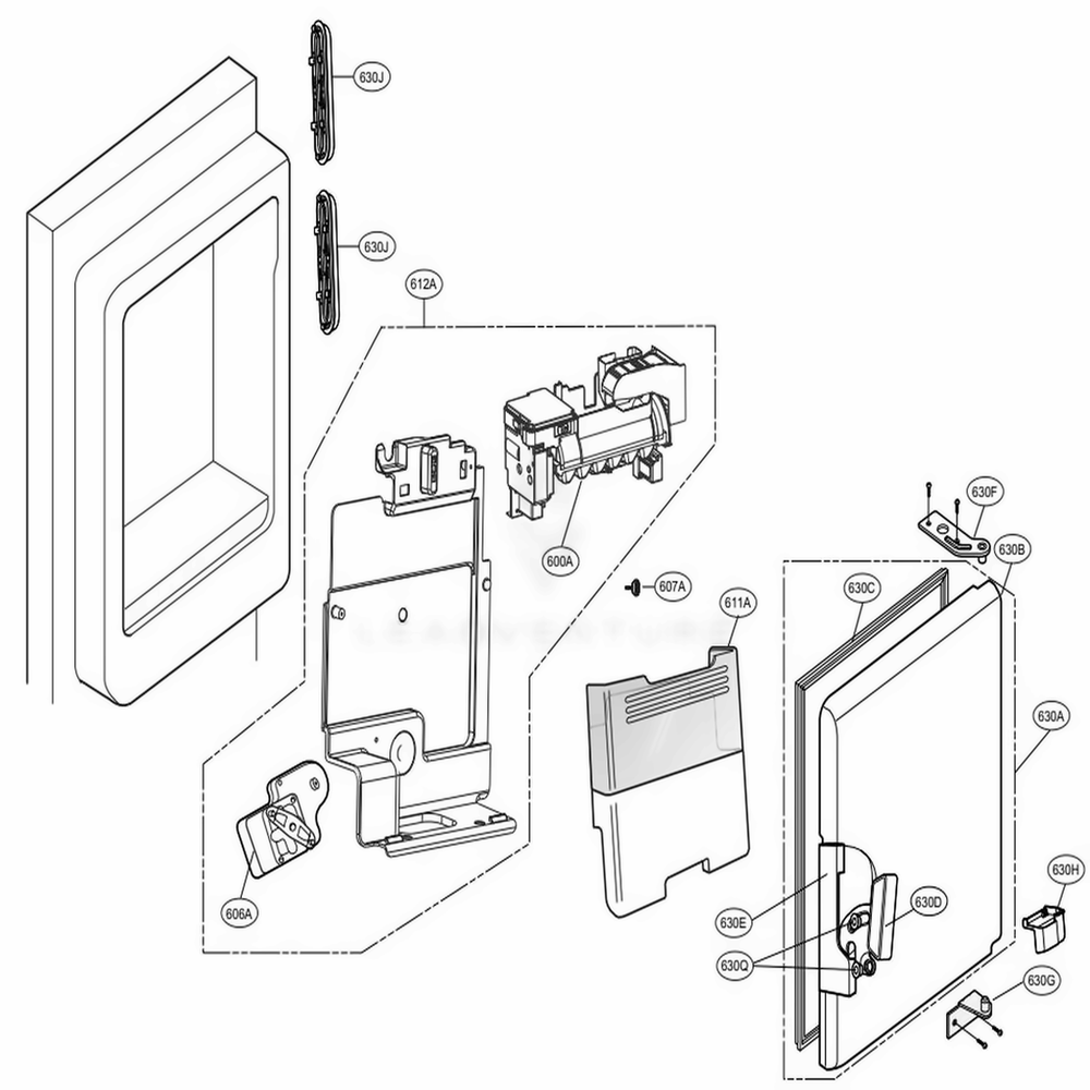 Ice Maker And Ice Bin Parts Diagram and Parts List for LFX28968SW ASWCNA3 LG Refrigerator