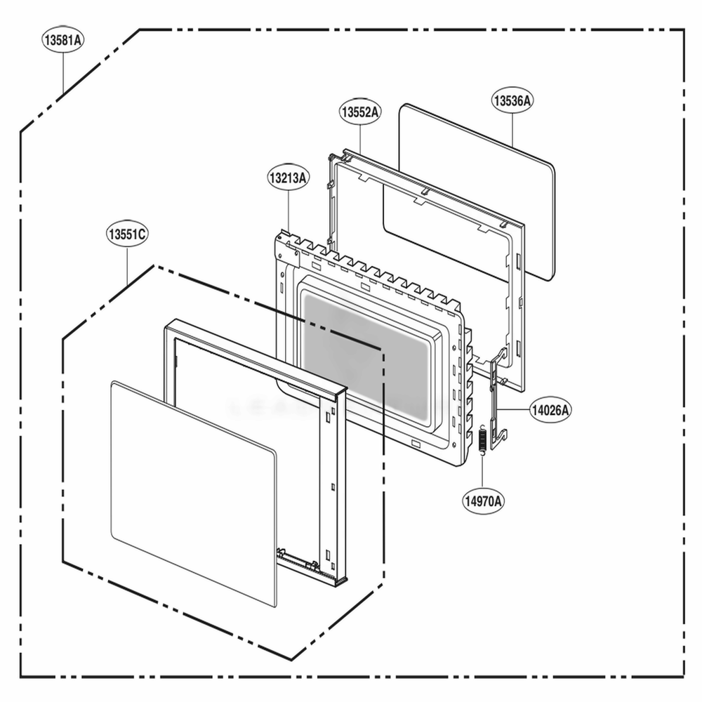 Door Parts Diagram and Parts List for MS2042DB CBKQDTH LG Wall Oven