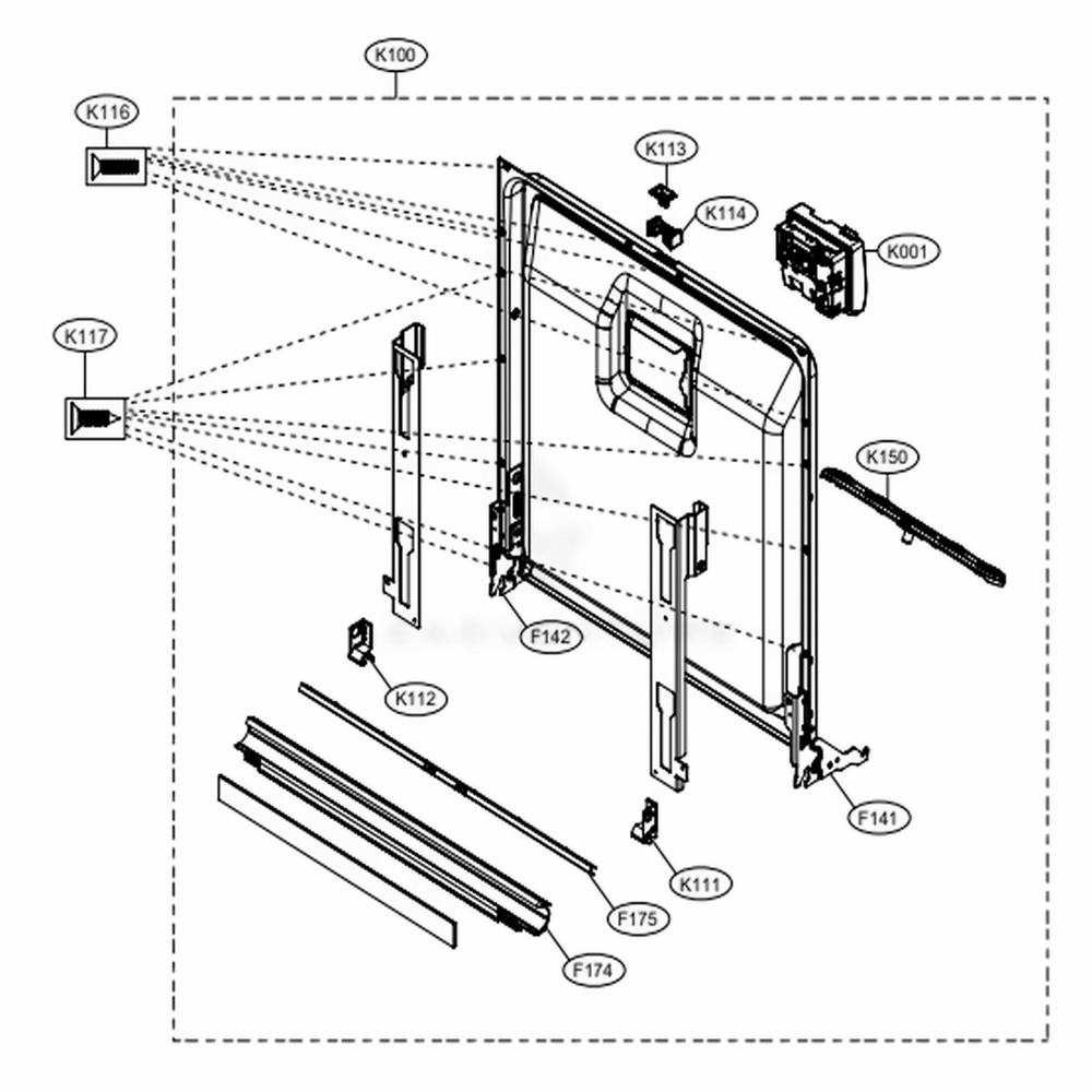 Door Liner Assembly Diagram and Parts List for SKSDW2402P AASESNA LG Dishwasher