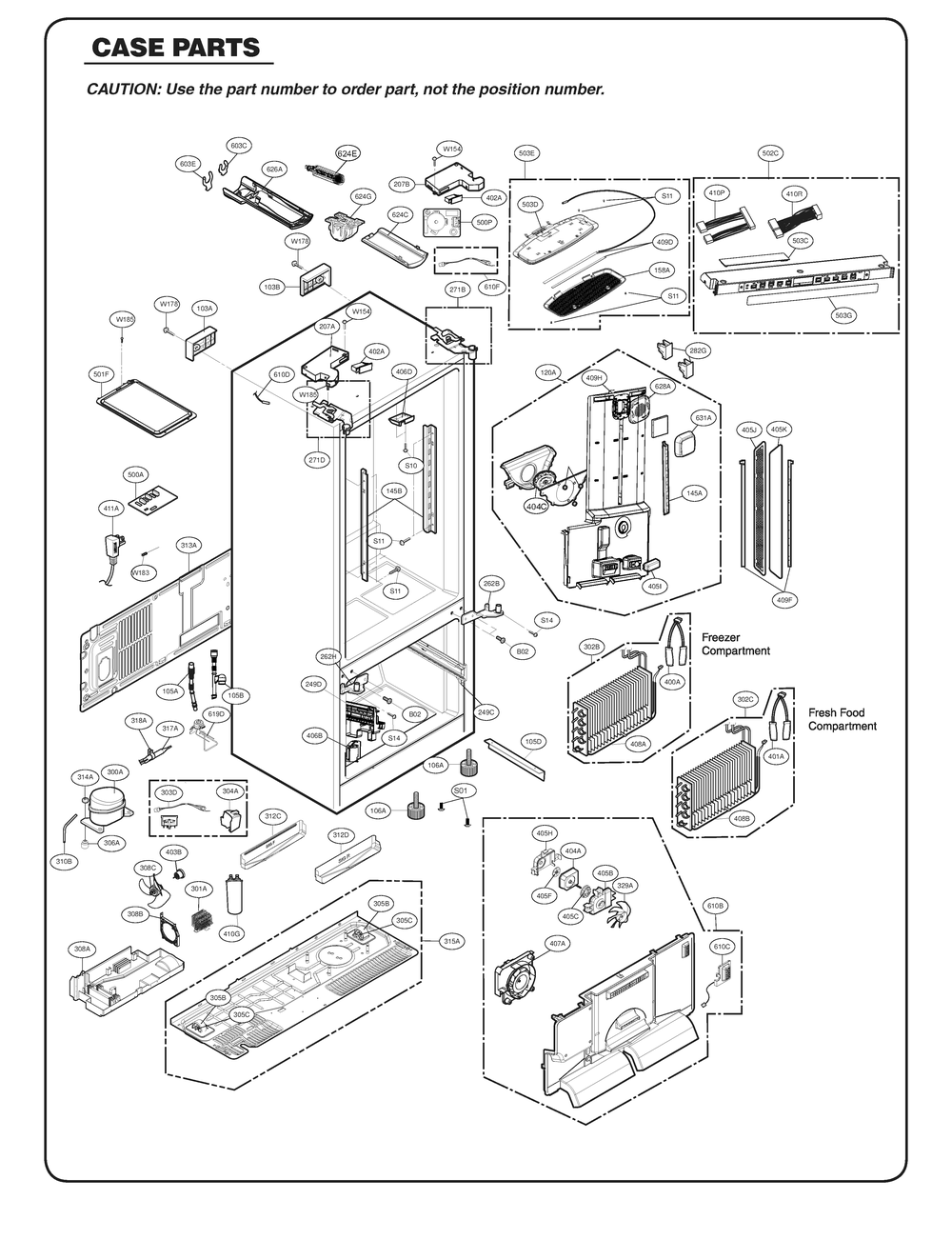 Case Parts Diagram and Parts List for GR-L318LKTM ASBCSE0 LG Refrigerator
