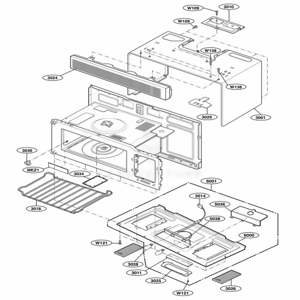 Oven Cavity Parts Diagram and Parts List for MH6150XLS AS1EWRP LG Range