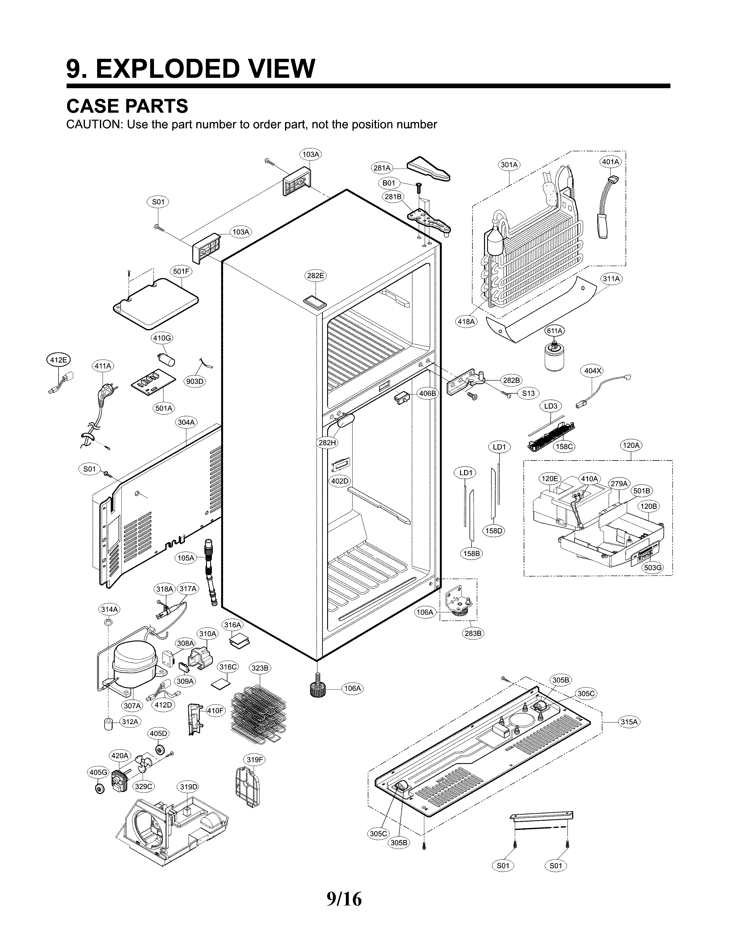 Case Parts Diagram and Parts List for 79579439215  Kenmore Refrigerator