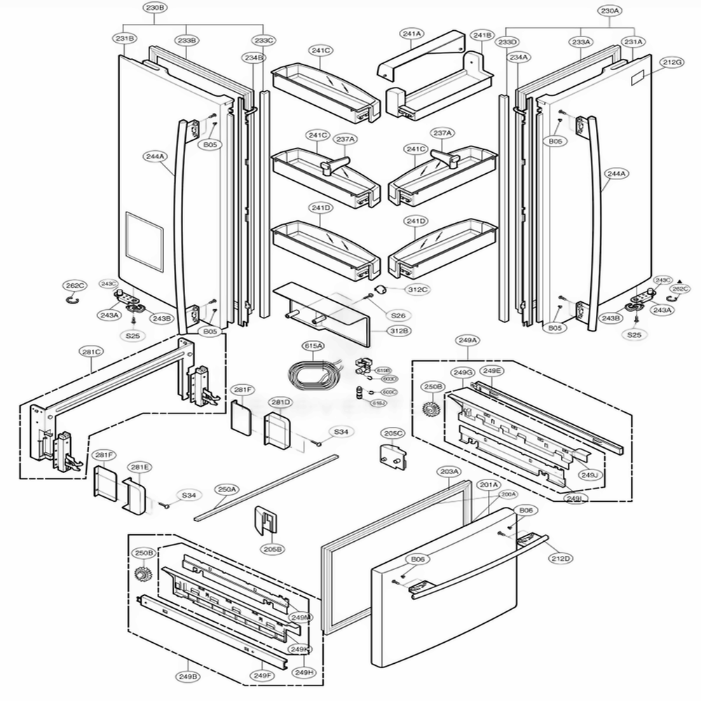 Door Parts Diagram and Parts List for 77193 ASTCSER LG Refrigerator