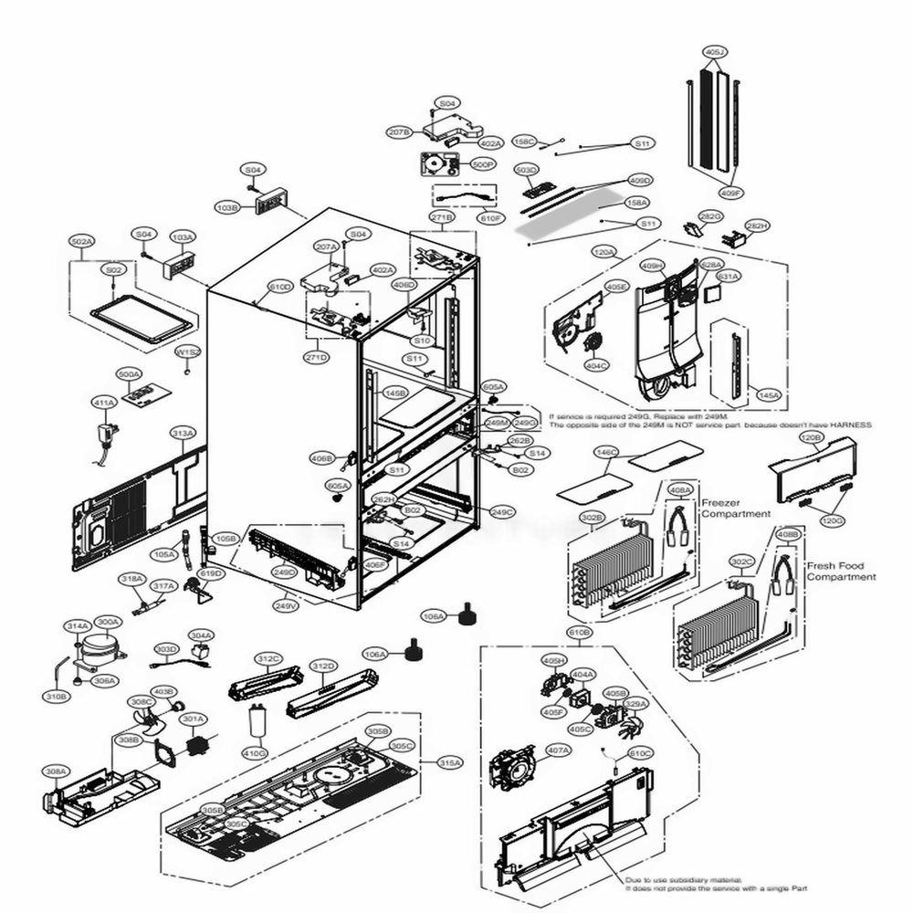Case Parts Diagram and Parts List for LMXS30796D ASBCNA1 LG Refrigerator