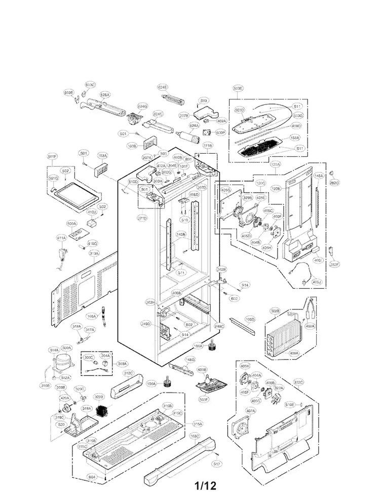 Case Parts Diagram and Parts List for LFX28995ST  LG Refrigerator