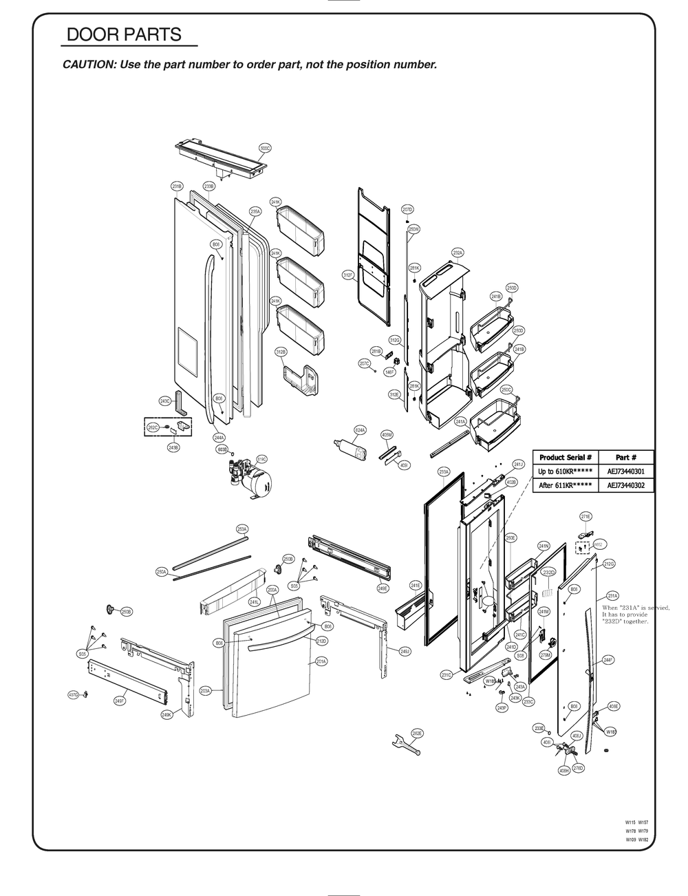 Door Parts Diagram and Parts List for GR-J268LSTM ASTCSE2 LG Refrigerator