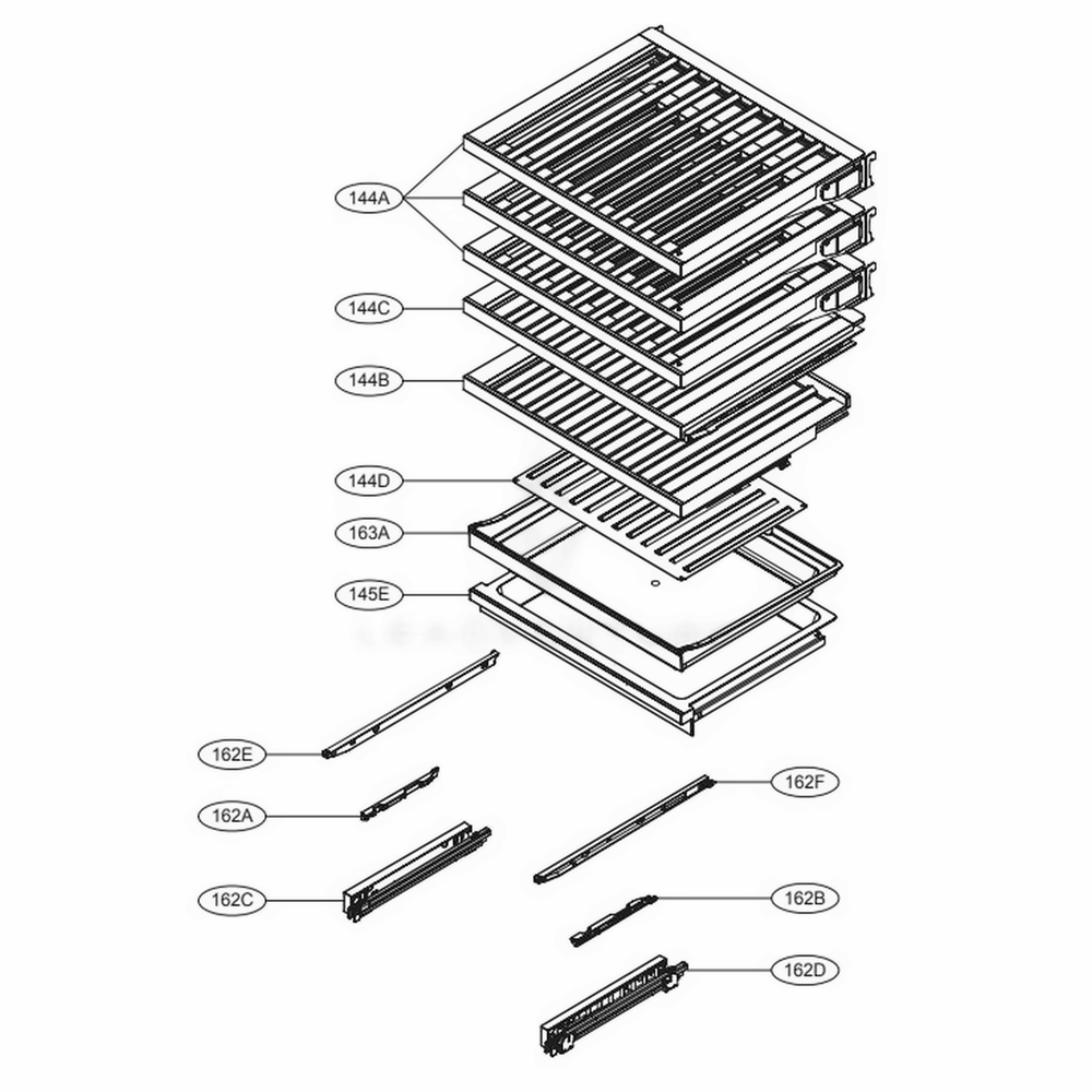 Top Compartment Internal Parts Diagram and Parts List for URETC1408N AGRCNA0 LG Refrigerator