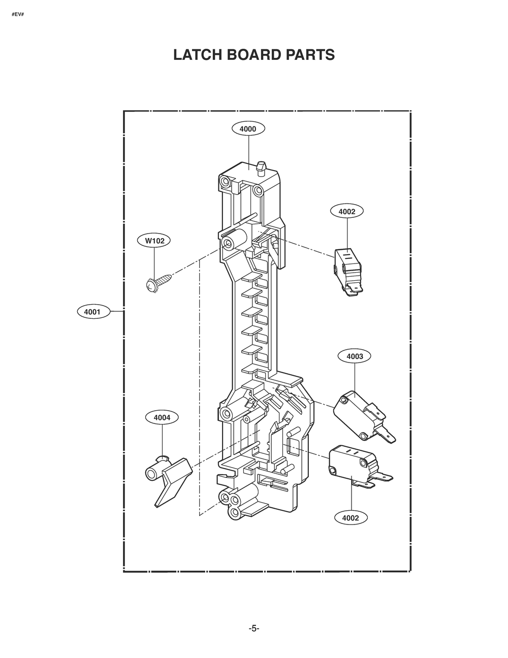 Latch Board Parts Diagram and Parts List for JVM3162DJBB CB3EGEU LG Microwave Oven Combo