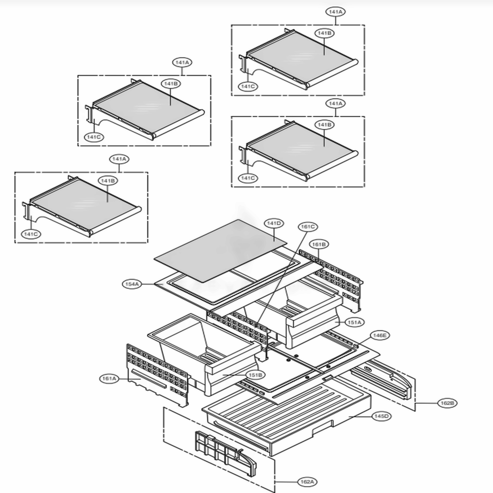 Refrigerator Parts Diagram and Parts List for 71603 ASTCSE3 LG Refrigerator