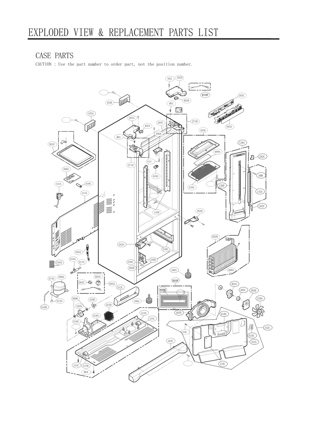 Case Parts Diagram and Parts List for GC-B258VKNM ASBCNA1 LG Refrigerator