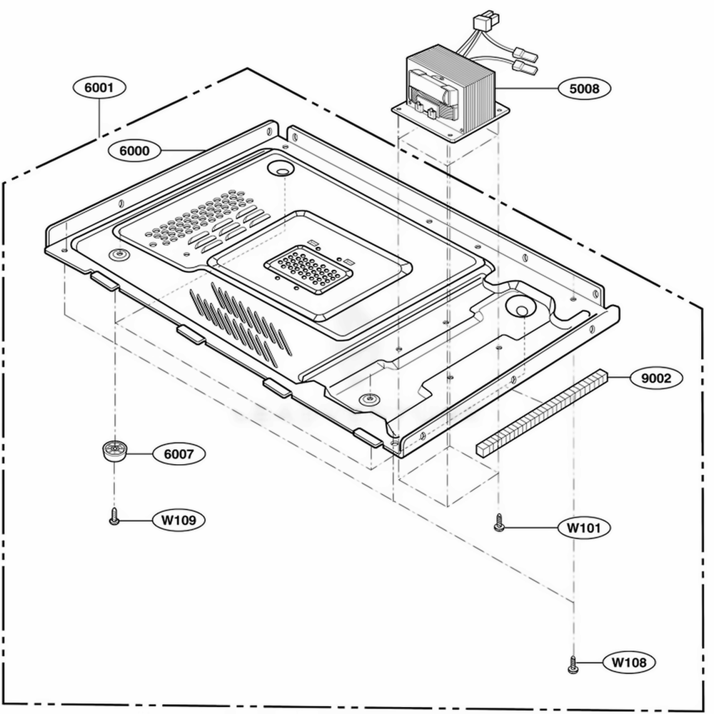 Base Plate Parts Diagram and Parts List for 63359 CBKESEA LG Range