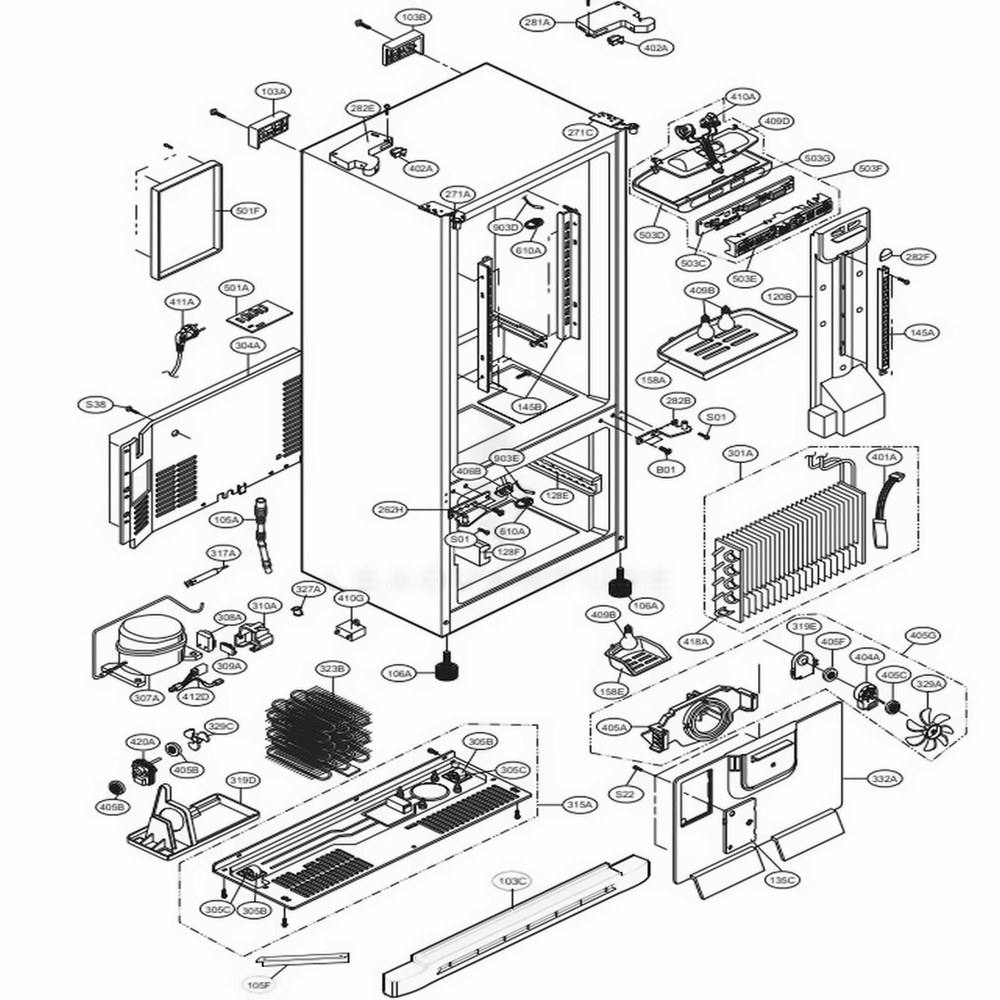 Case Parts Diagram and Parts List for 71303 AST2SER LG Refrigerator
