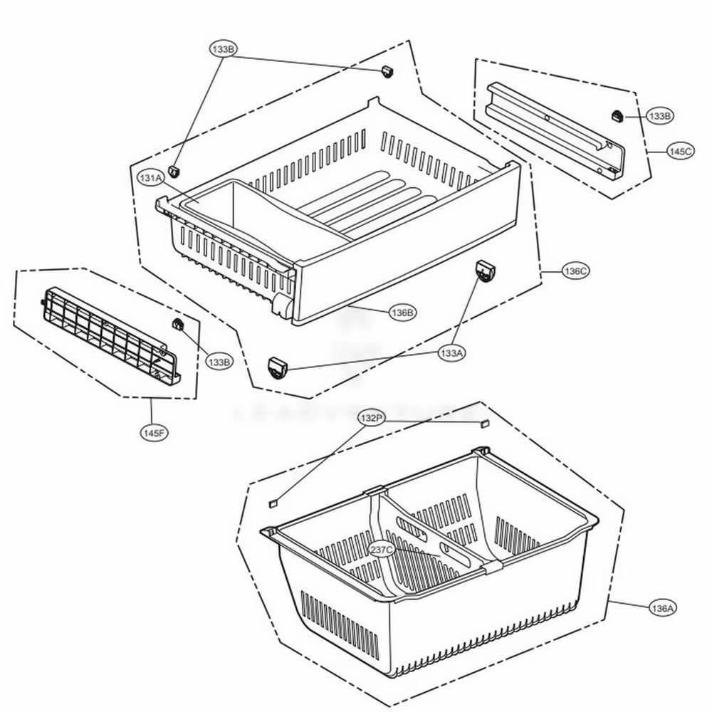 Freezer Parts Diagram and Parts List for LFXS28566D ASBCNA0 LG Refrigerator