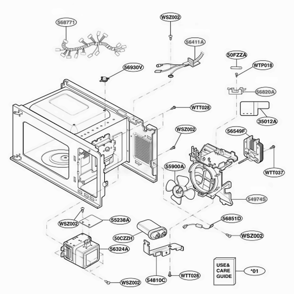Interior Parts 1 Diagram and Parts List for JES739WJ CW1EGEU LG Range
