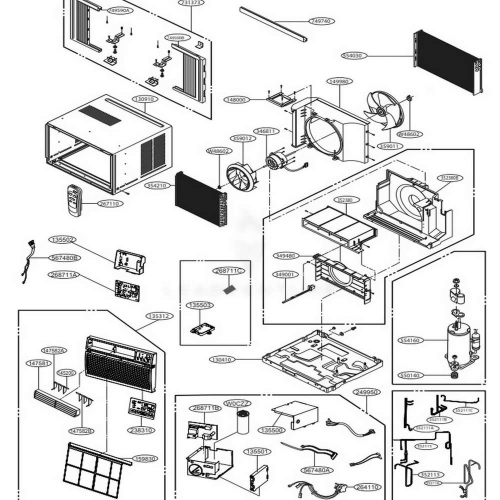 Main Diagram and Parts List for LW1217ERSM AT1AYOW LG Air Conditioner