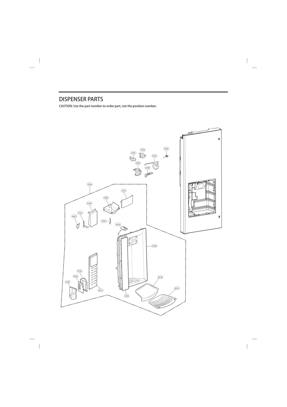 Dispenser Parts Diagram and Parts List for GC-L288GSXP ASTCNA2 LG Refrigerator