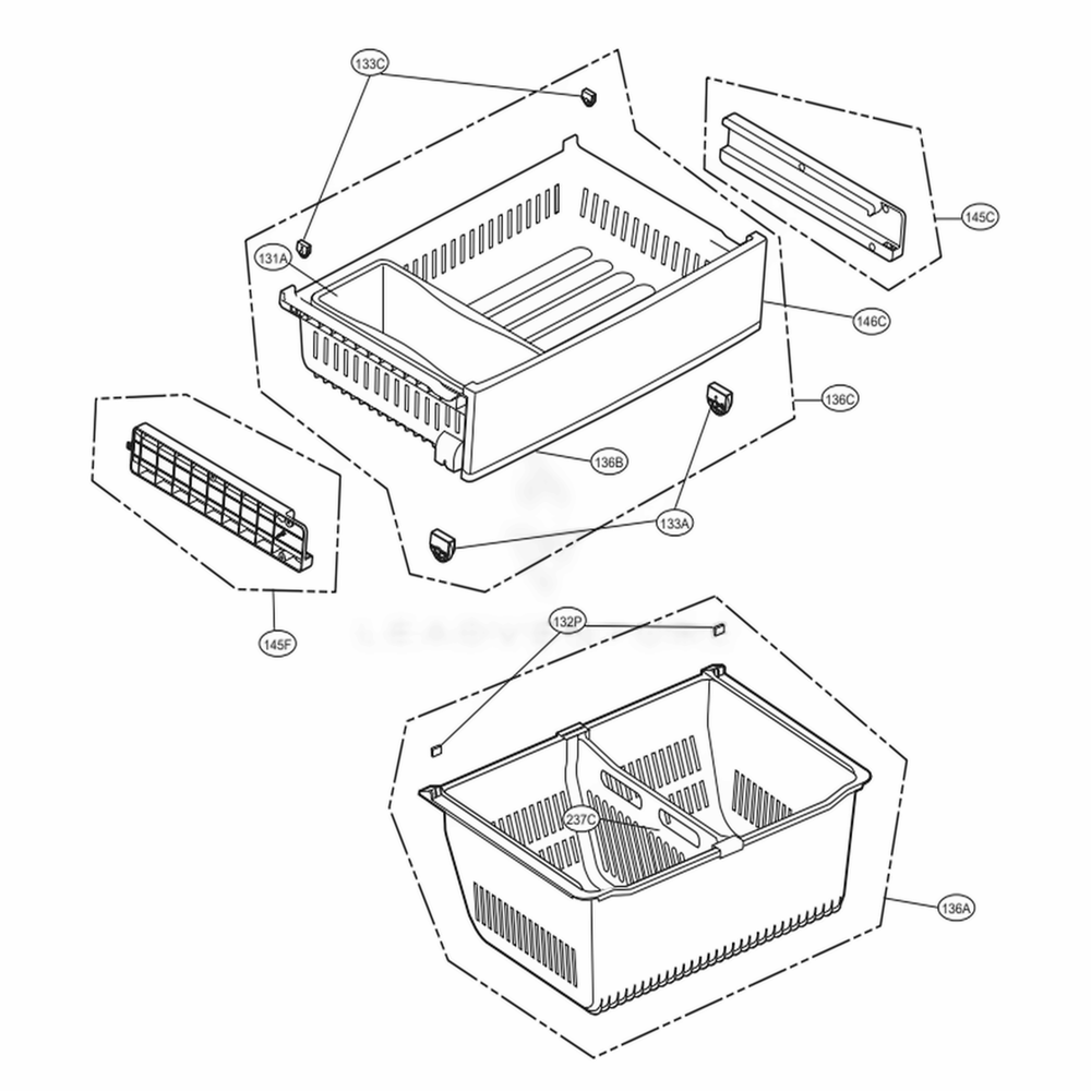 Freezer Parts Diagram and Parts List for LFXS26596D ASBCNA0 LG Refrigerator