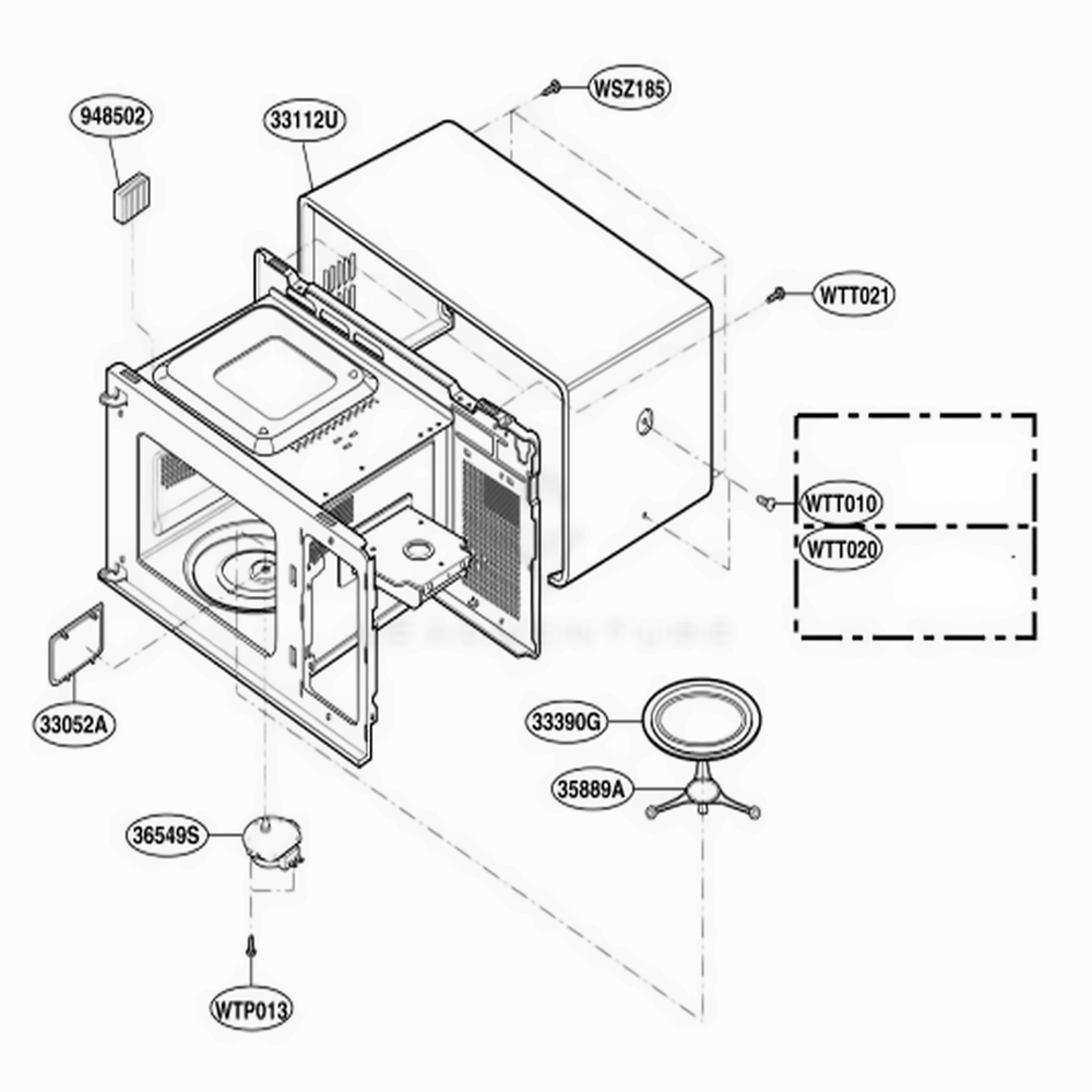 Oven Cavity Parts Diagram and Parts List for MA795B CB2EGSE LG Microwave