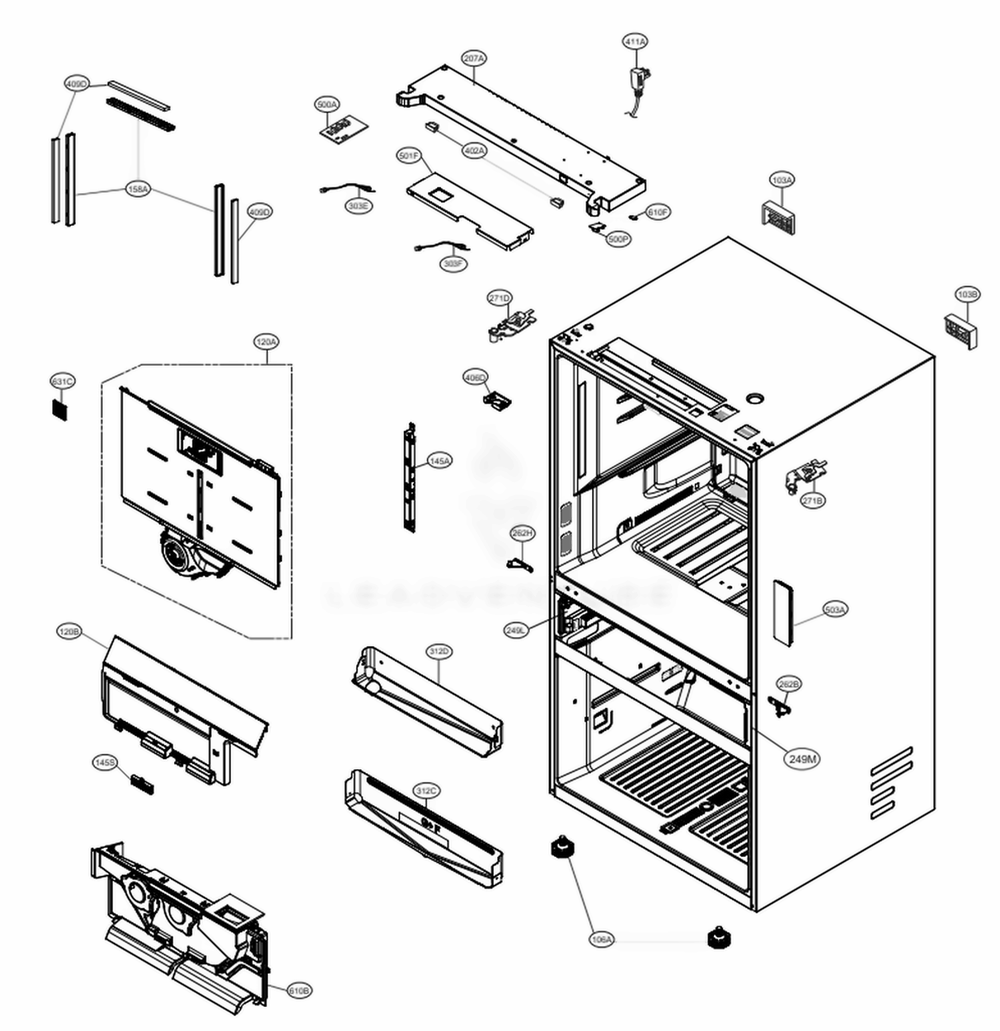 Case Part Diagram and Parts List for LRMVC2306D ASBCNA0 LG Refrigerator