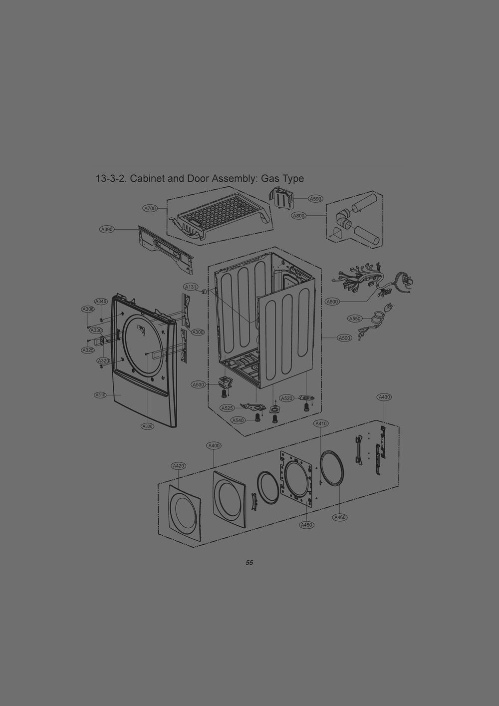 Cabinet And Door Assembly Diagram and Parts List for 91073 ASTESEU LG Dryer