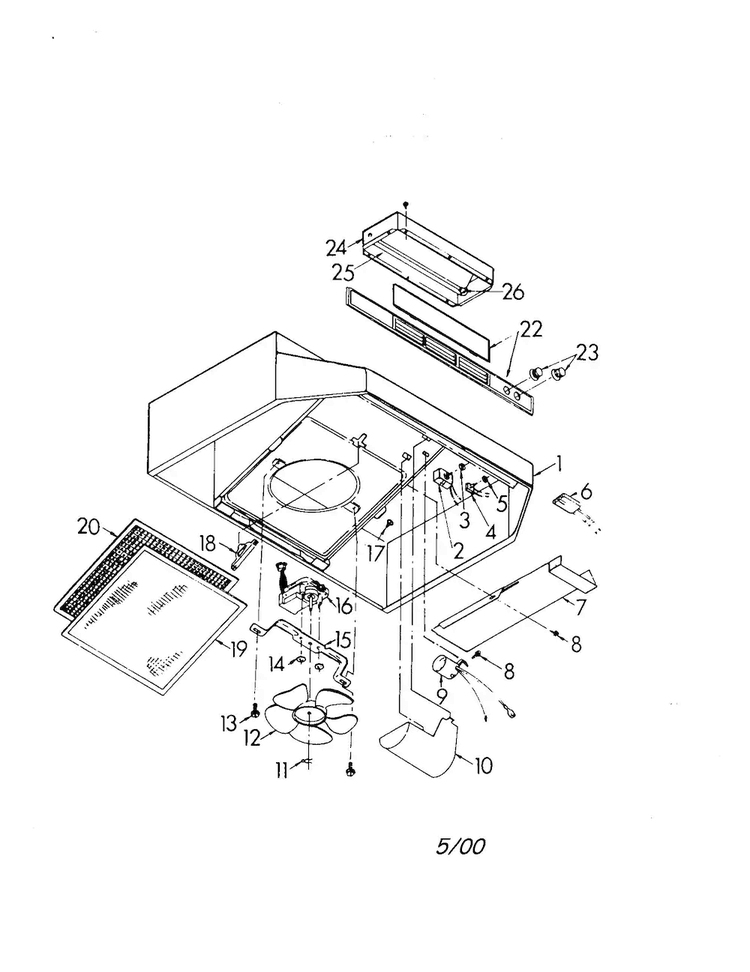 Range Hood Diagram and Parts List for 23351899  Kenmore Range Hood