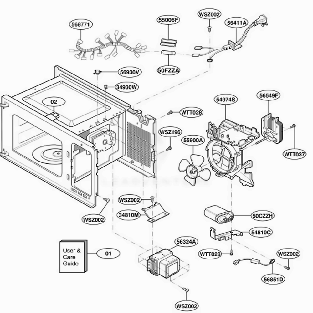 Interior Parts Diagram and Parts List for MT4210SLB ABKEWRP LG Range