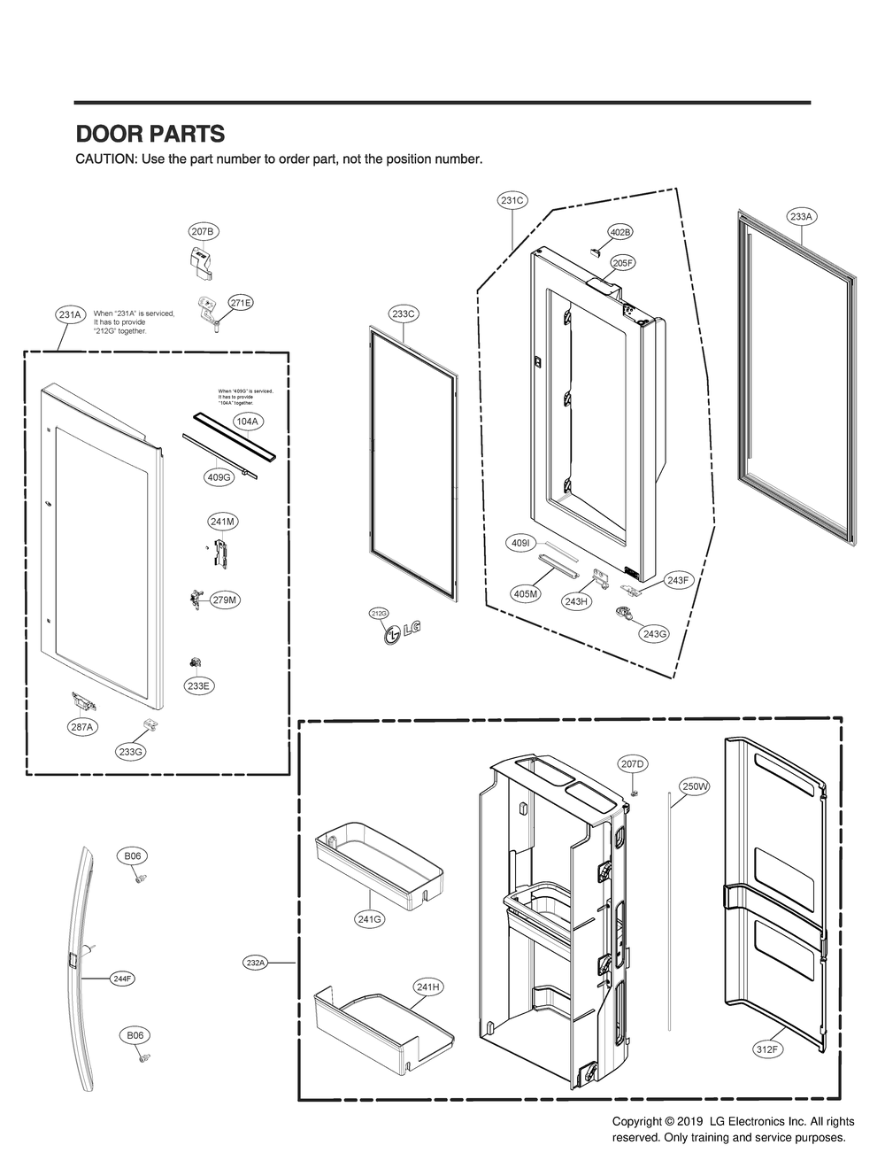 Door Parts 2 Diagram and Parts List for GR-X23GMKYM ASBCNA2 LG Refrigerator