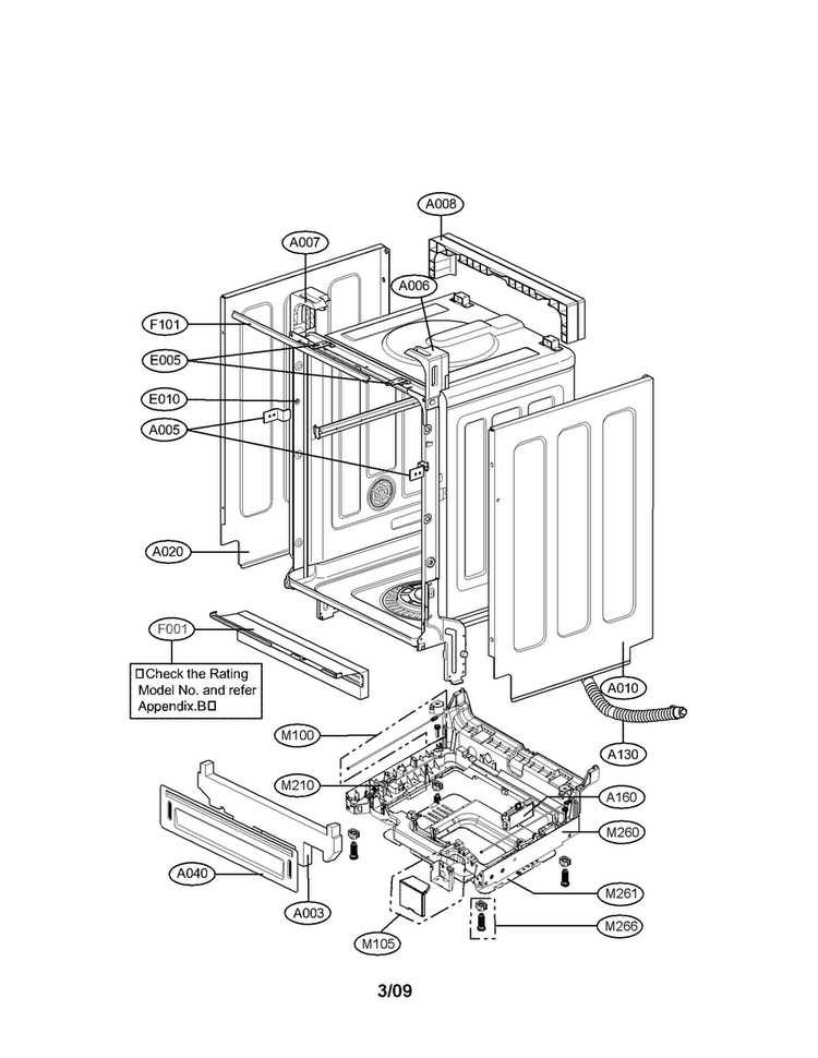 Cabinet Parts Diagram and Parts List for LDF7811WW-01  LG Dishwasher