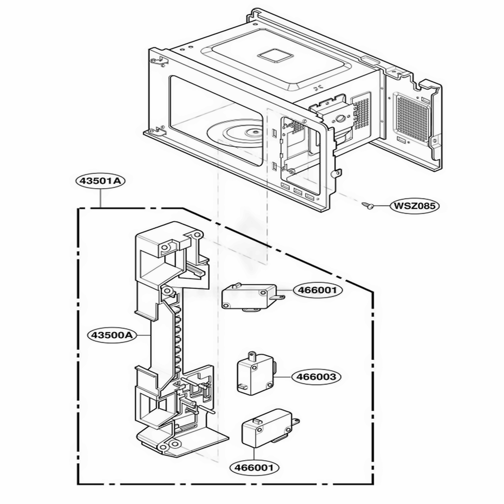 Latch Board Parts Diagram and Parts List for F1331E BKEAMA LG Range
