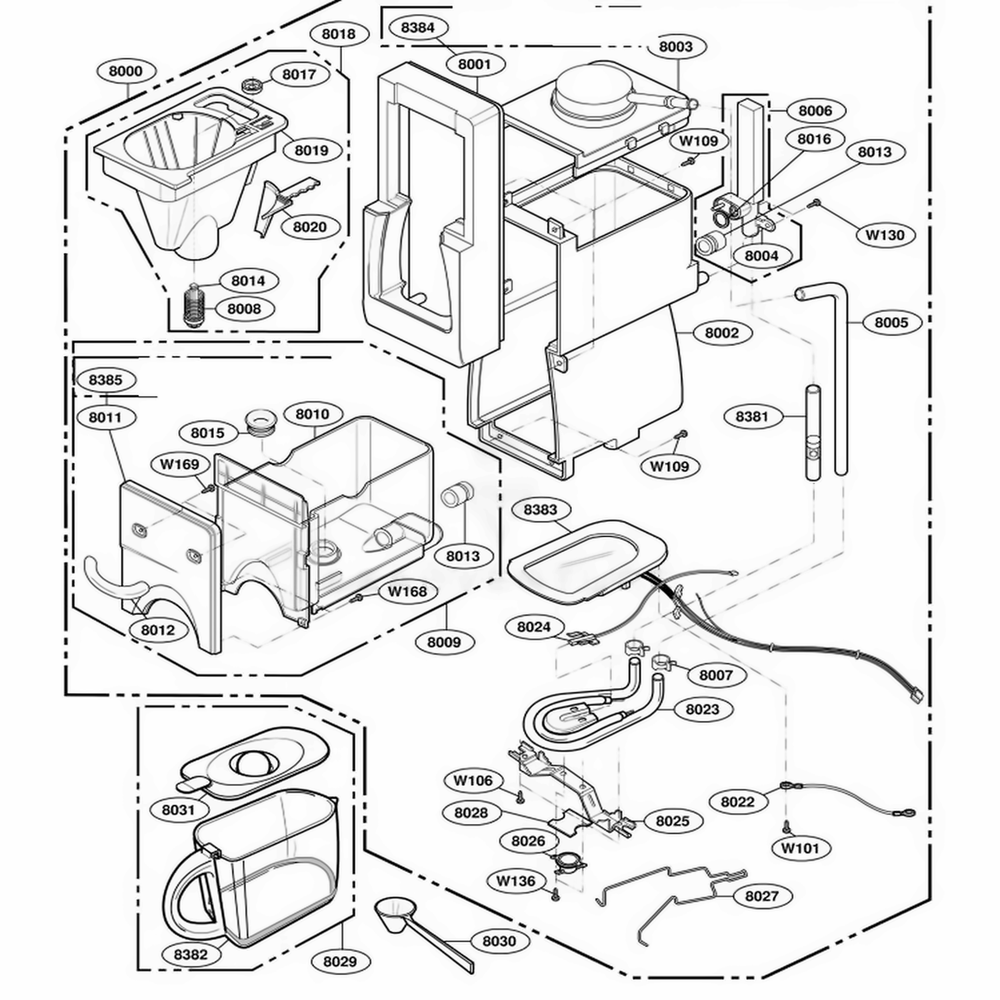 Coffee Maker Parts Diagram and Parts List for 63999 ABKESEA LG Wall Oven