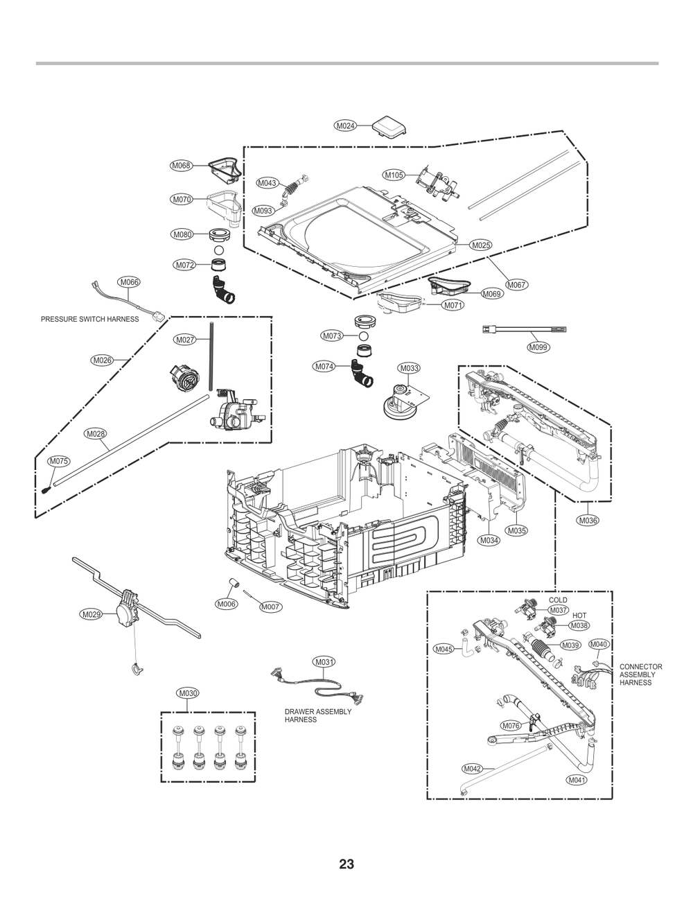 Pressure Switch Harness Diagram and Parts List for WD300CW BBWEEUS LG Washer