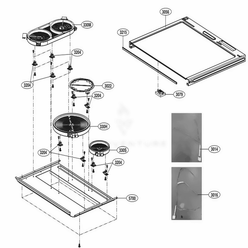 Cooktop Parts Diagram and Parts List for LUTE4619SN ASTLLGA LG Range