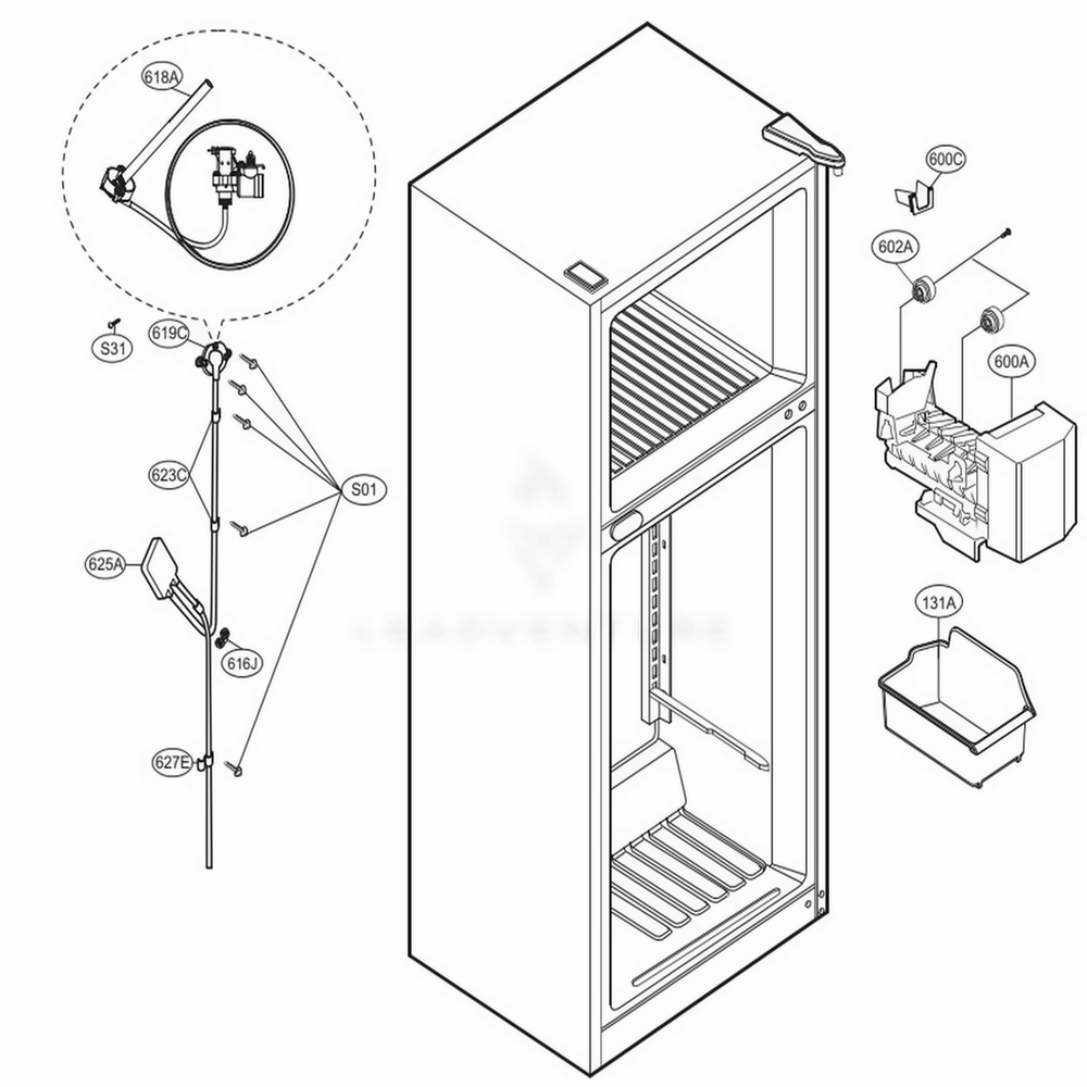 Ice Maker Parts Diagram and Parts List for 79439 AWBCSE4 LG Refrigerator