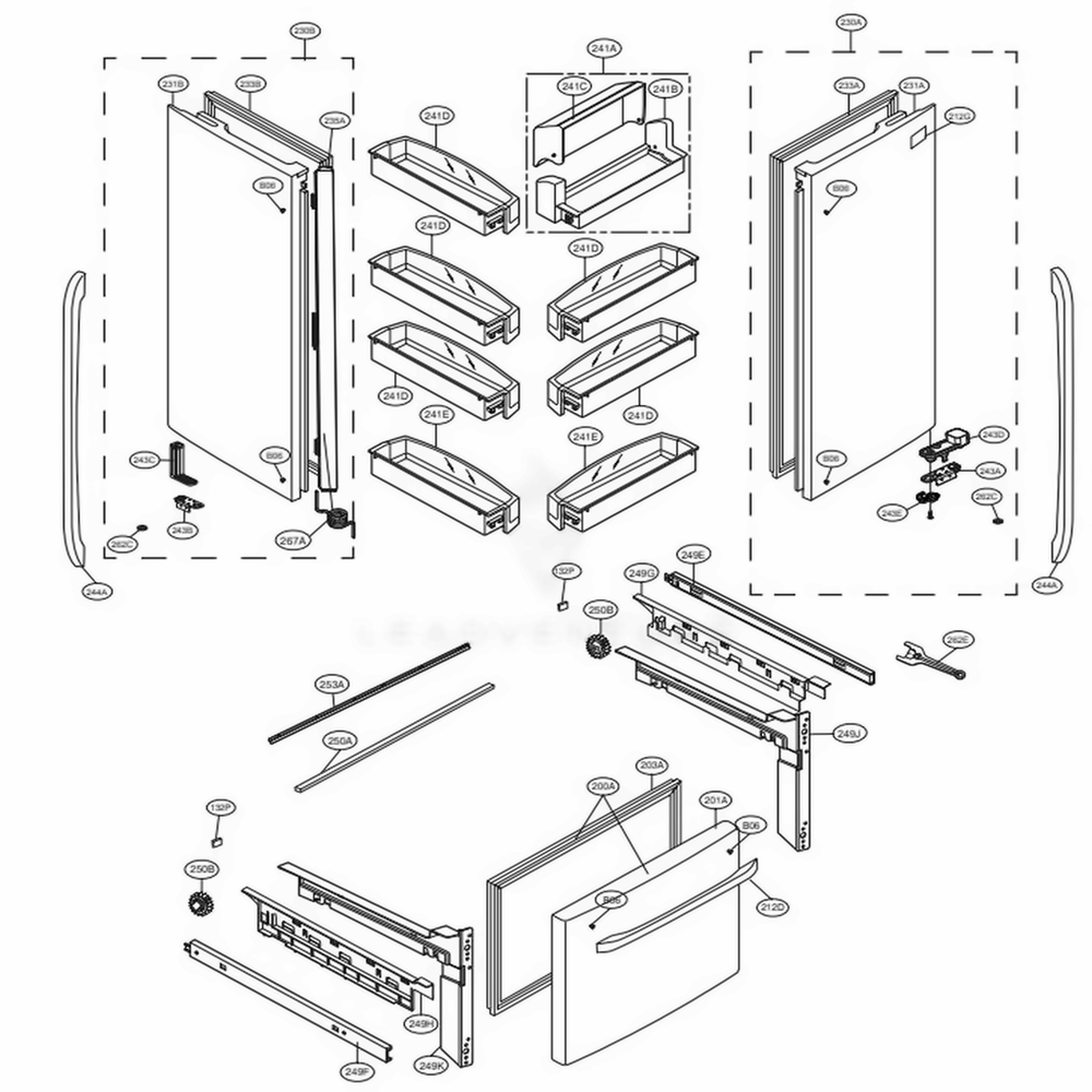 Door Parts Diagram and Parts List for LFCS25426S ASTCNA0 LG Refrigerator