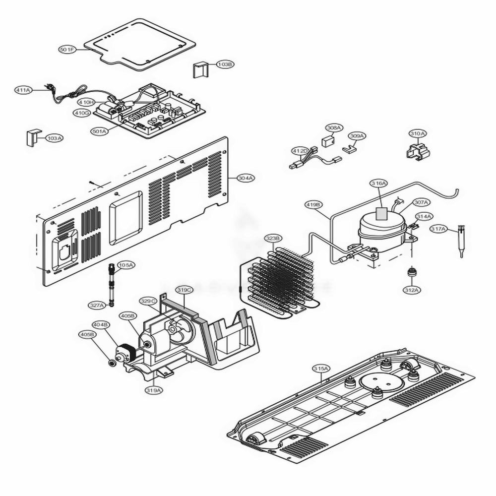 Machine Compartment Diagram and Parts List for 51373 AST2SER LG Refrigerator