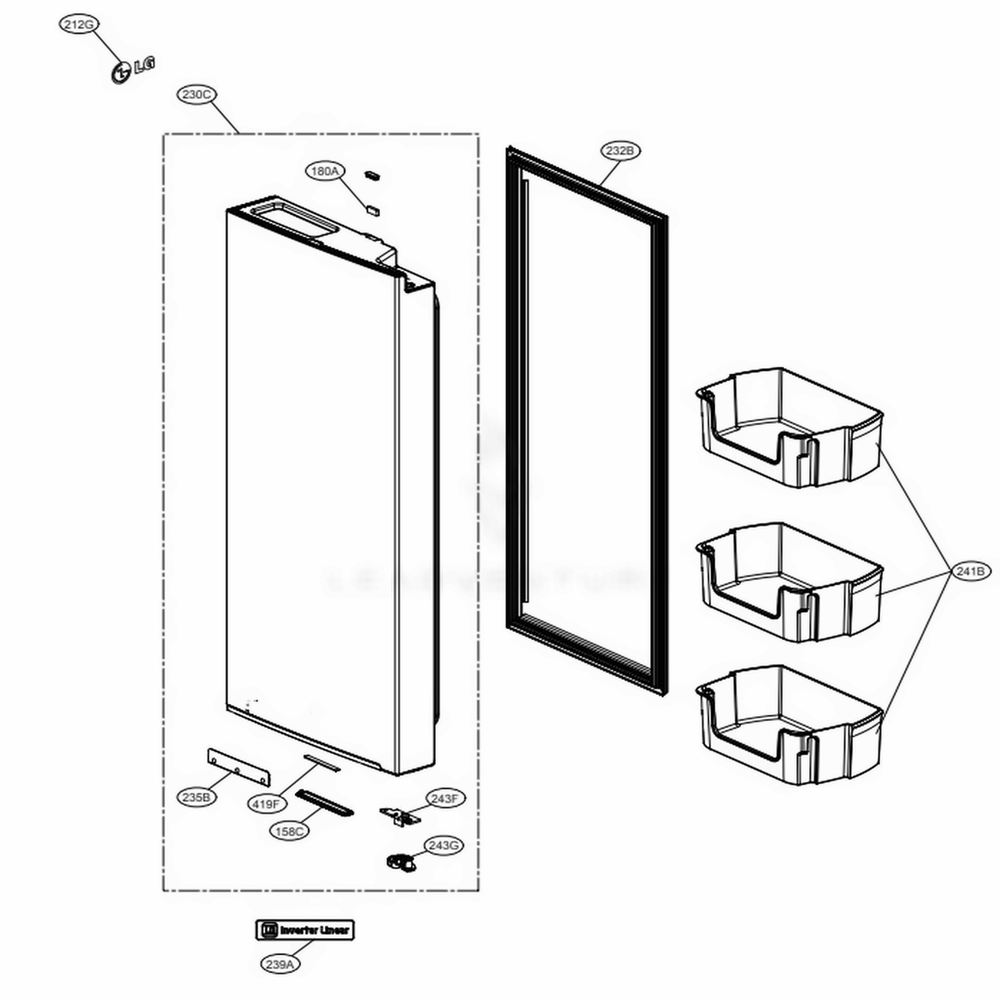 Rr Basic Door Part Diagram and Parts List for LRMXC1803S ASTCNA0 LG Refrigerator