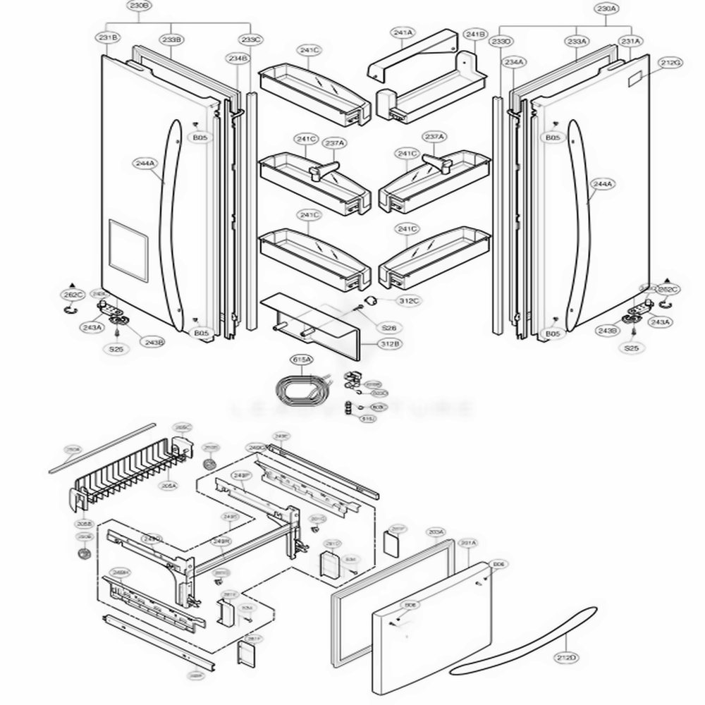 Door Parts Diagram and Parts List for 77554 ABICSEF LG Refrigerator