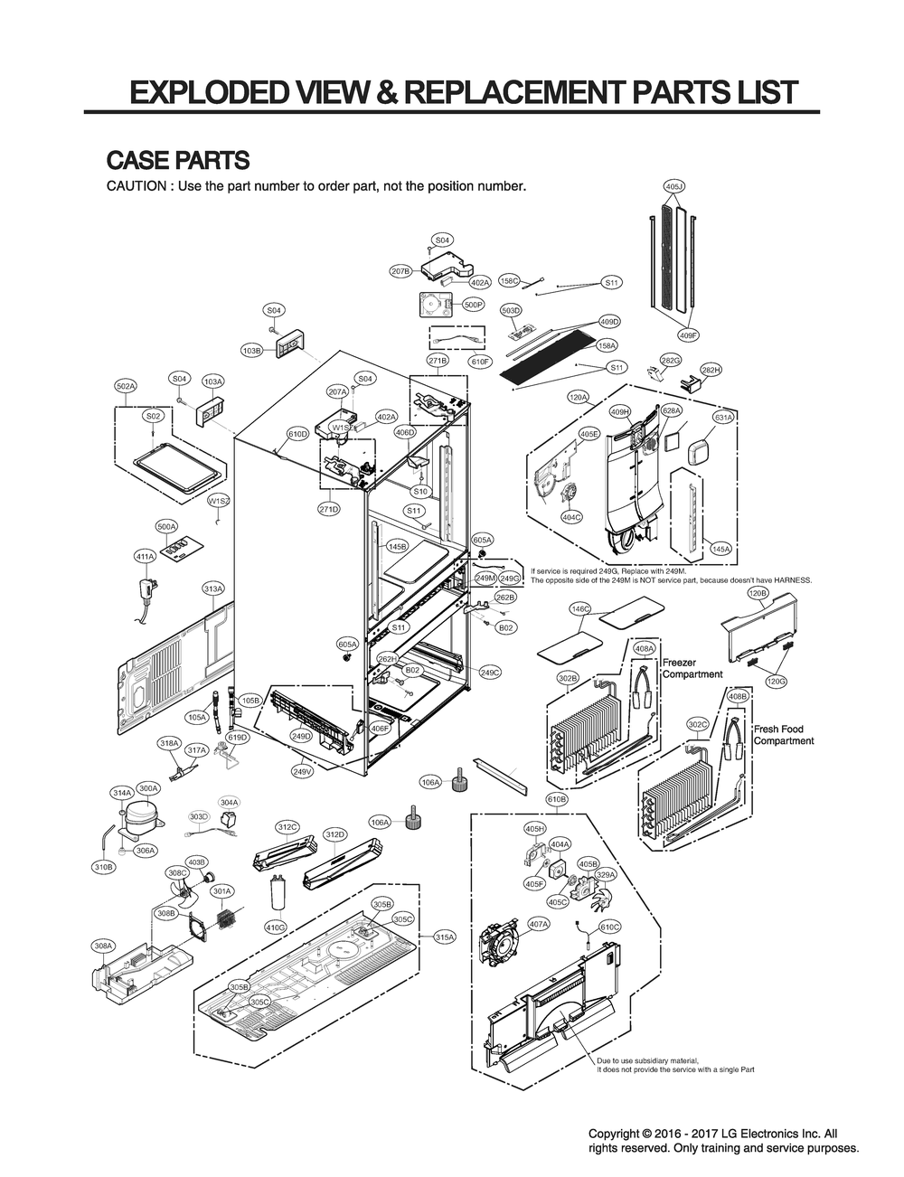 Case Parts Diagram and Parts List for GR-X30GHSJM ASTCNA1 LG Refrigerator