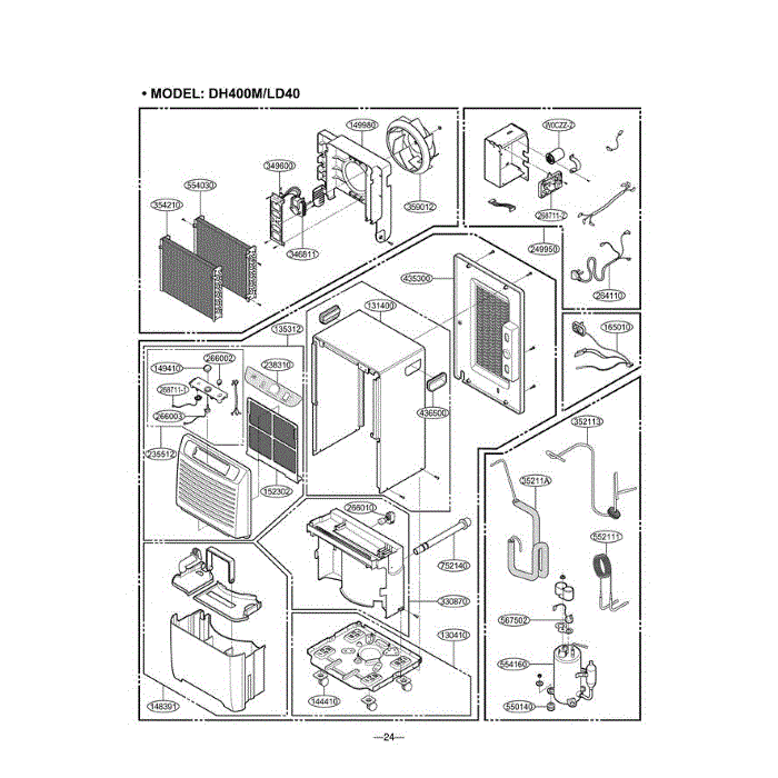 Section Diagram and Parts List for LD40 AWYABBL LG Dehumidifier