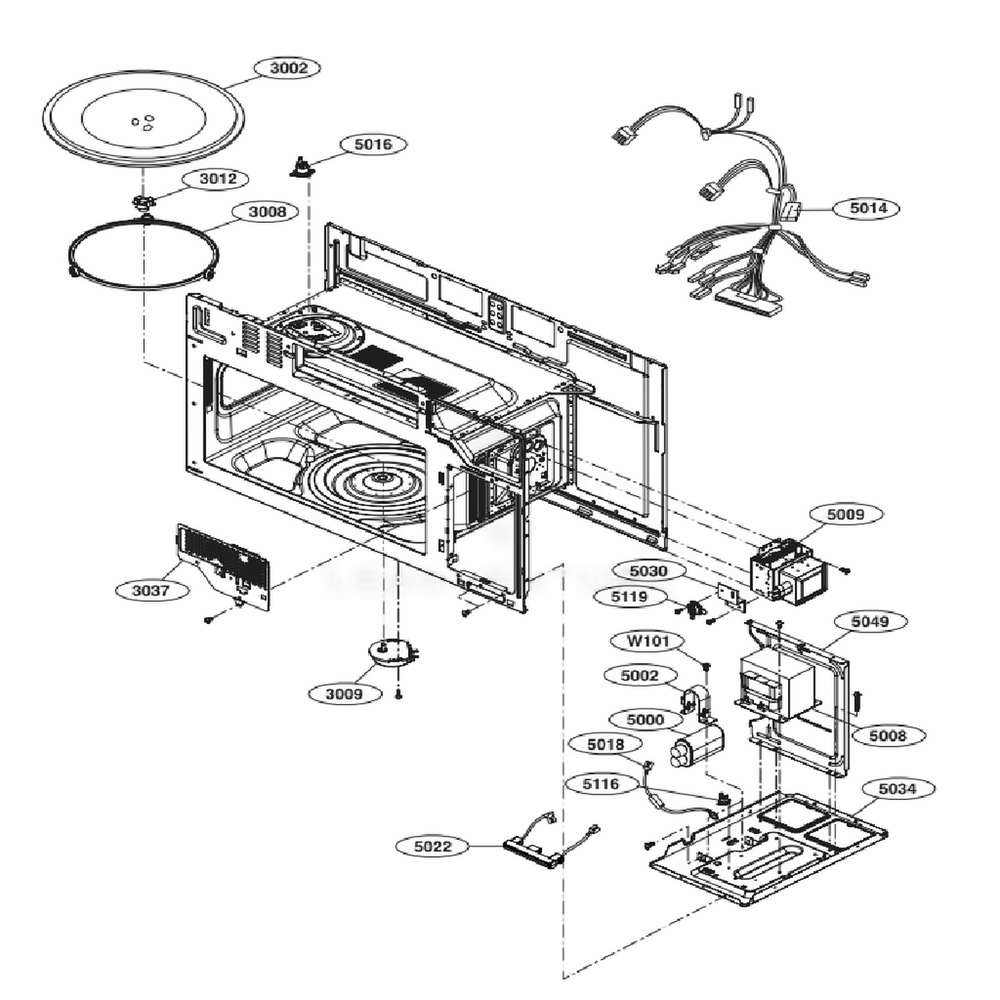 Interior Parts 1 Diagram and Parts List for LMH2235ST CSBELGA LG Microwave Oven Combo