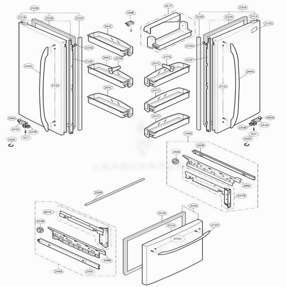 Door Parts Diagram and Parts List for LFC23760ST AST3GSC LG Refrigerator
