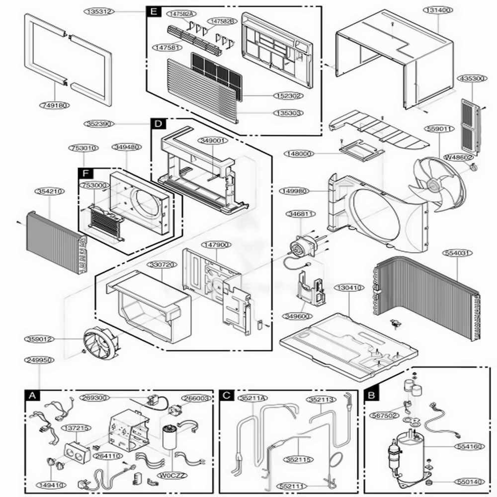 Main Diagram and Parts List for UE10A33 AWY6FRD LG Air Conditioner