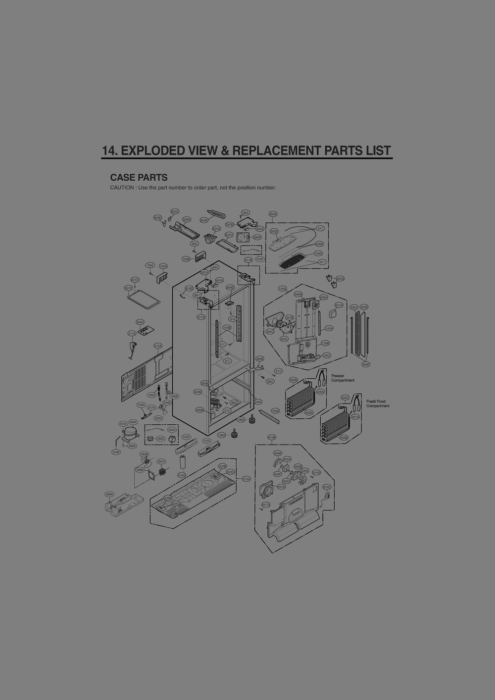 Case Parts Diagram and Parts List for GR-L318LSJM ASTCNA2 LG Refrigerator
