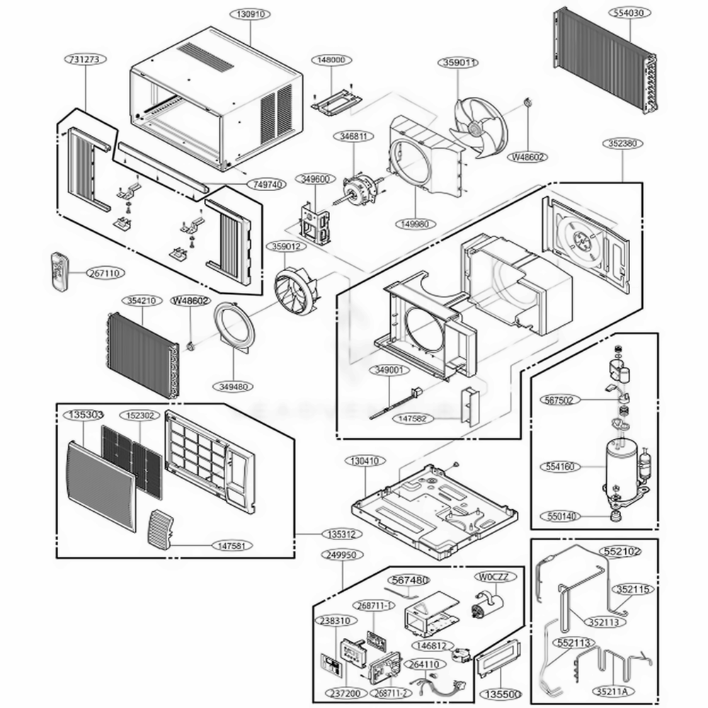Main Diagram and Parts List for CP08F10 AWYAORD LG Air Conditioner
