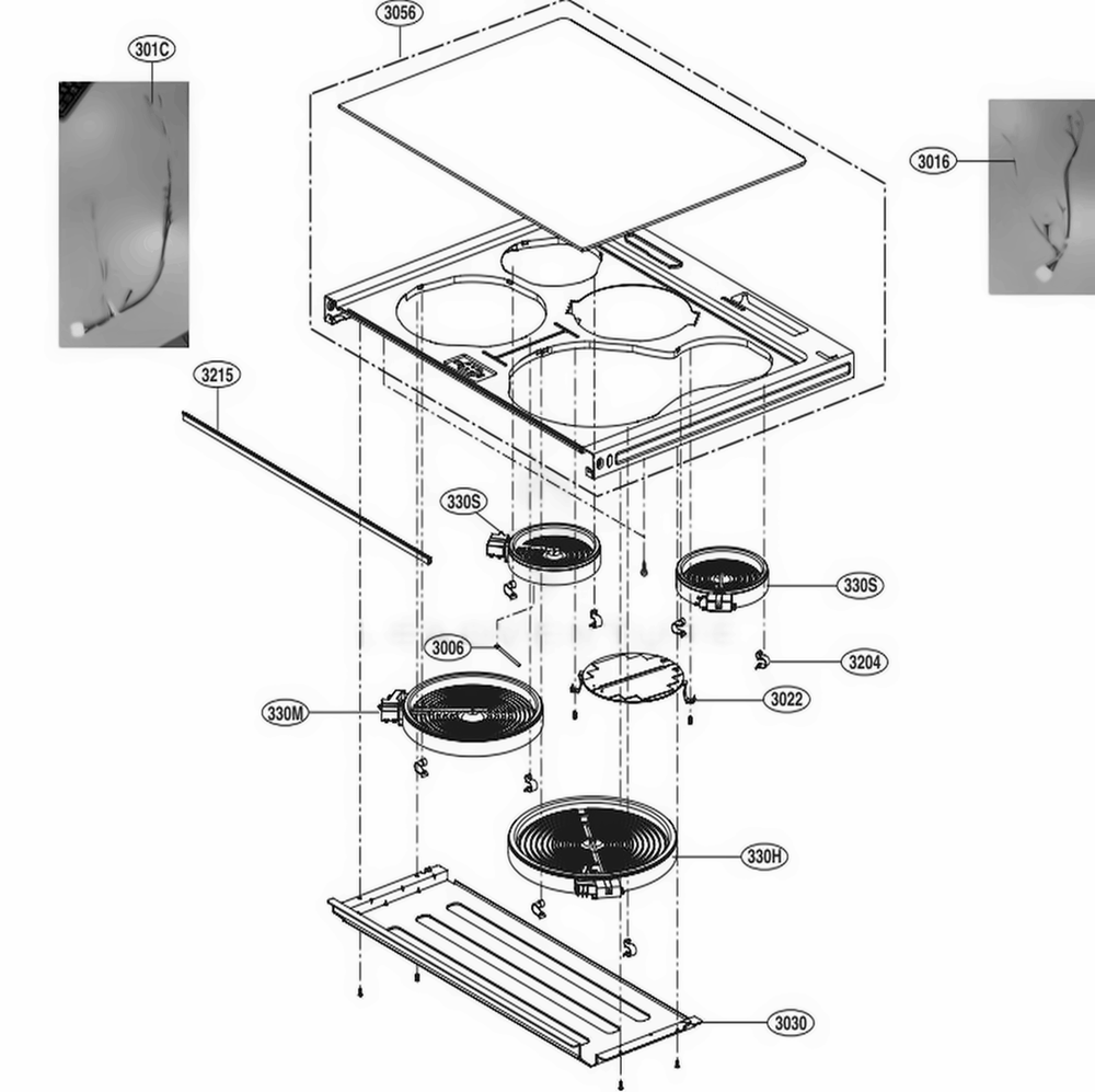 Cooktop Parts Diagram and Parts List for LTE4815BM ABMLLGA LG Range