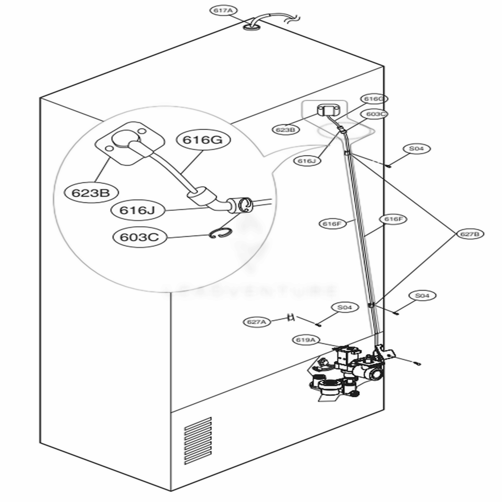 Valve And Water Tube Parts Diagram and Parts List for 72483 ASTCSE2 LG Refrigerator