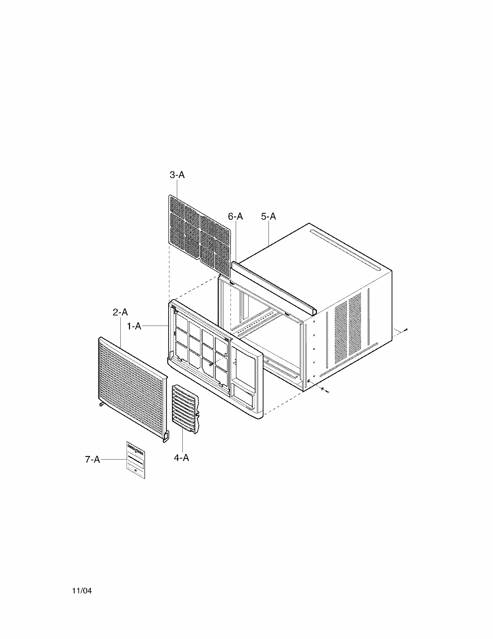 Cabinet And Front Grille Assembly Parts Diagram and Parts List for 58075184700  Kenmore Air Conditioner